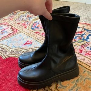 Black platform sock boots